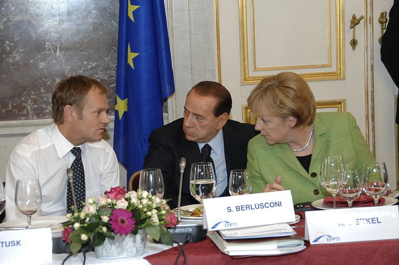 מרקל עם ראש ממשלת איטליה סילביו ברלוסקוני וראש ממשלת פולין דונלד טוסק, 2008